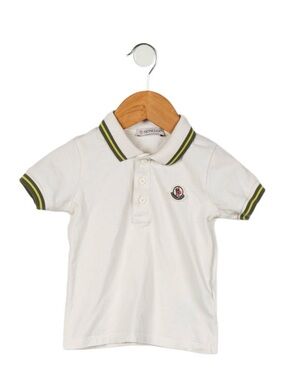 Moncler Kids White Polo with Olive Green Trim